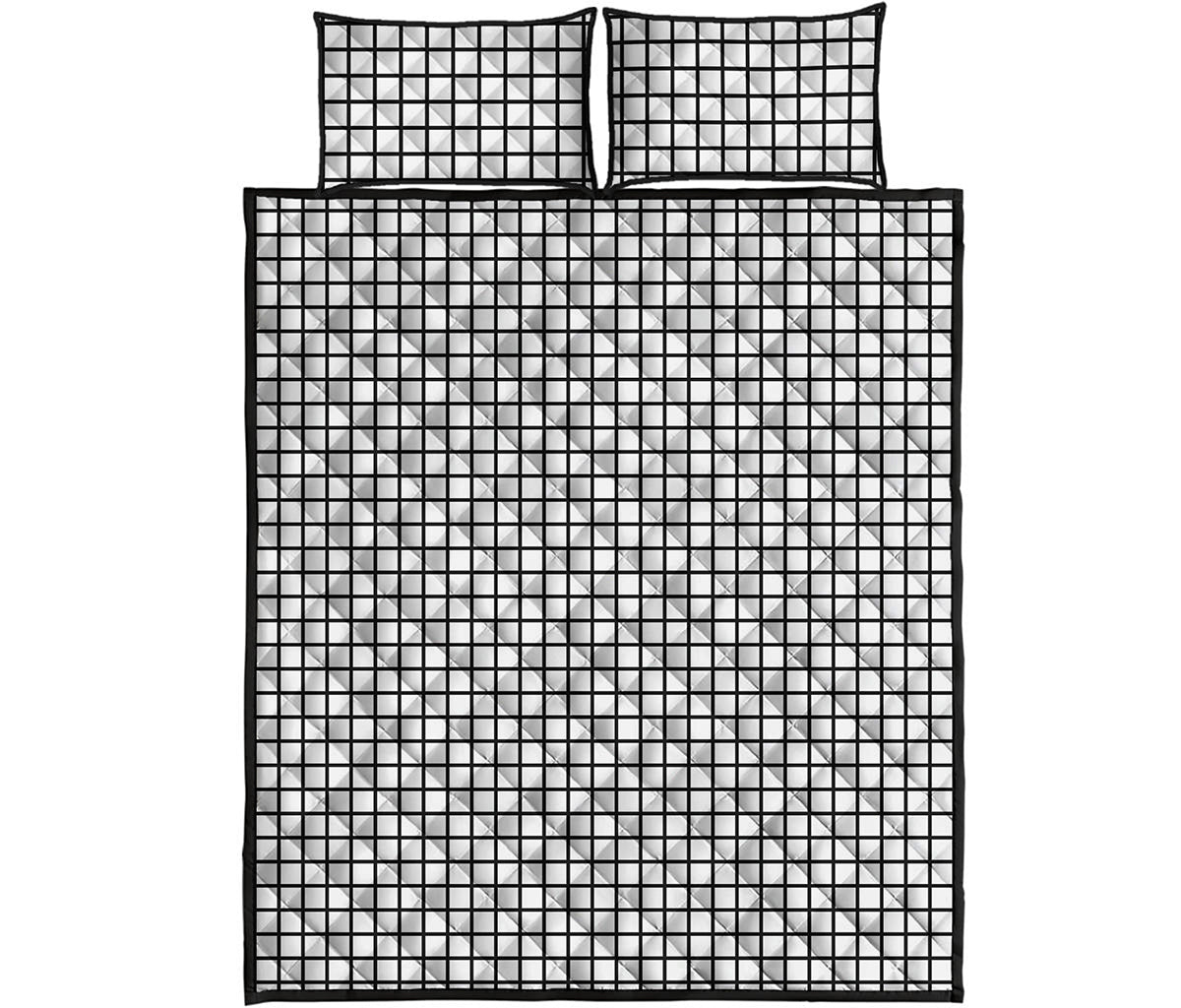 Black And White Windowpane Pattern Print Quilt Bed Set