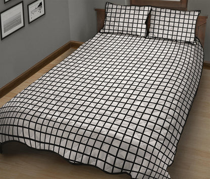 Black And White Windowpane Pattern Print Quilt Bed Set