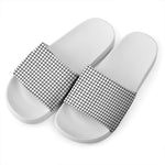 Black And White Windowpane Pattern Print White Slide Sandals