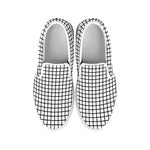 Black And White Windowpane Pattern Print White Slip On Shoes