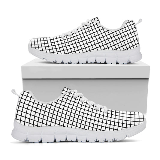 Black And White Windowpane Pattern Print White Sneakers