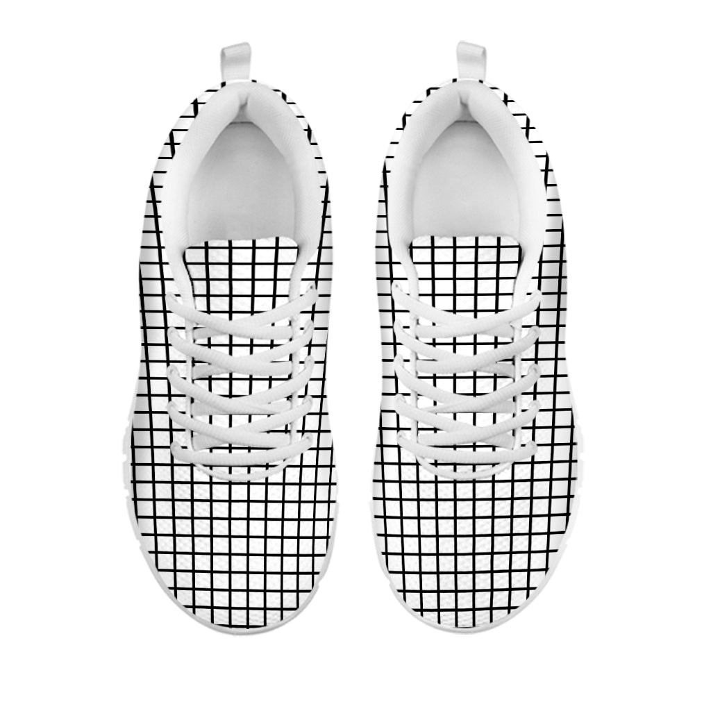 Black And White Windowpane Pattern Print White Sneakers