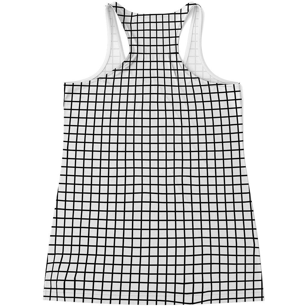 Black And White Windowpane Pattern Print Women's Racerback Tank Top