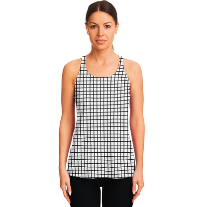 Black And White Windowpane Pattern Print Women's Racerback Tank Top