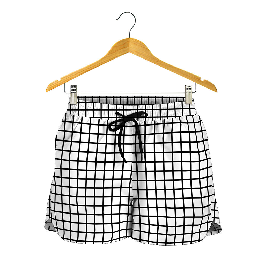 Black And White Windowpane Pattern Print Women's Shorts