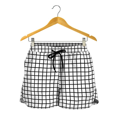 Black And White Windowpane Pattern Print Women's Shorts