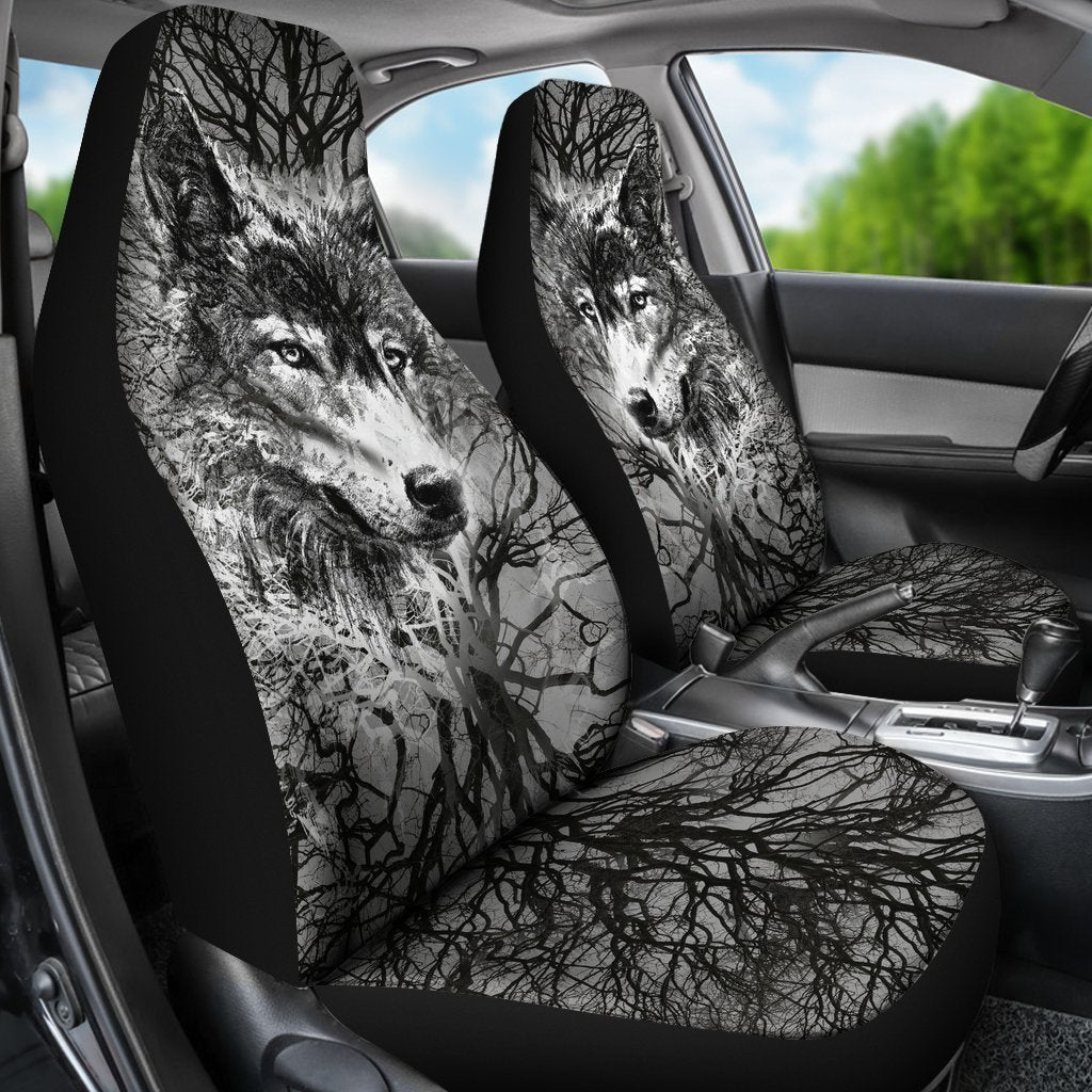 Black And White Wolf Spirit Universal Fit Car Seat Covers GearFrost
