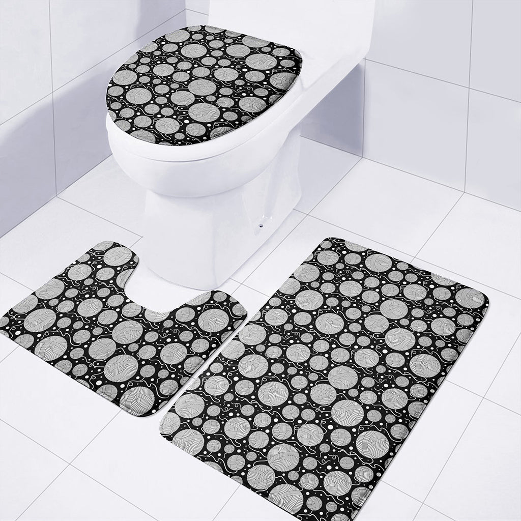 Black And White Yarn Pattern Print 3 Piece Bath Mat Set