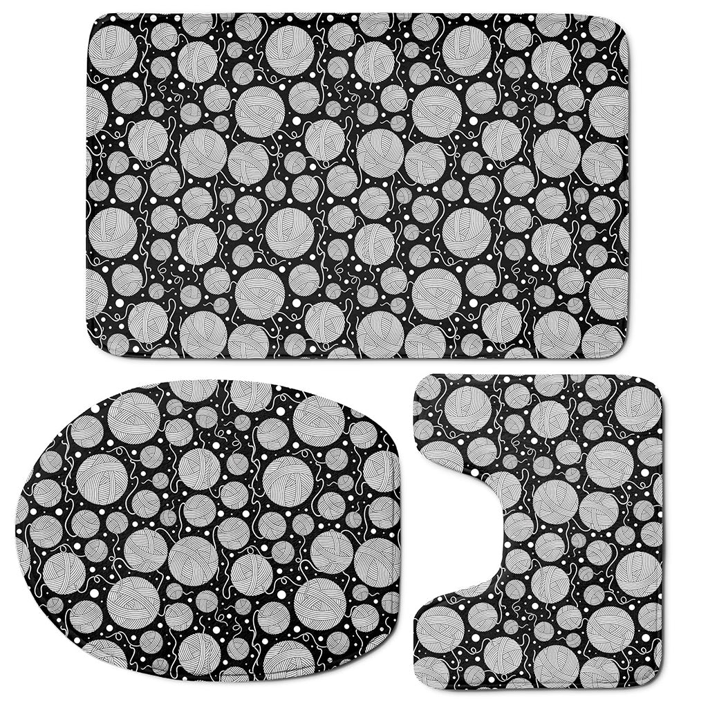 Black And White Yarn Pattern Print 3 Piece Bath Mat Set