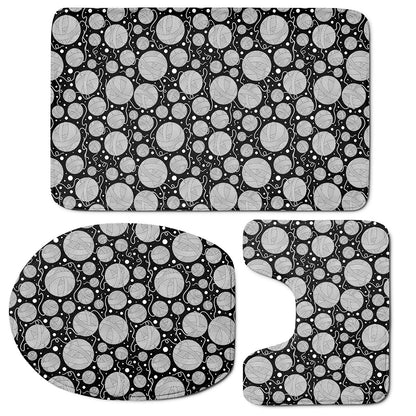 Black And White Yarn Pattern Print 3 Piece Bath Mat Set