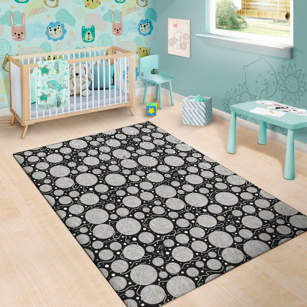Black And White Yarn Pattern Print Area Rug