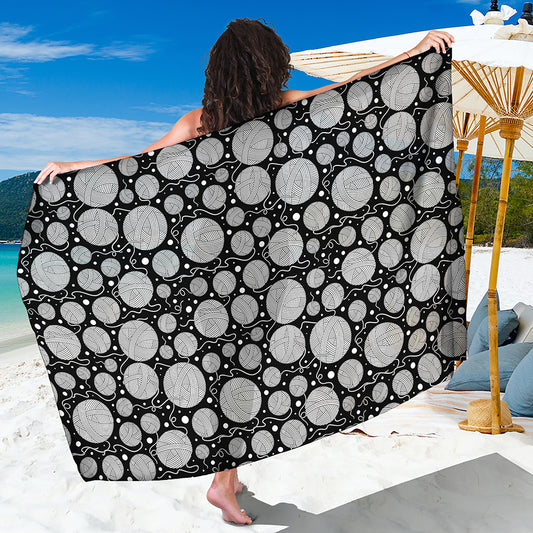 Black And White Yarn Pattern Print Beach Sarong Wrap