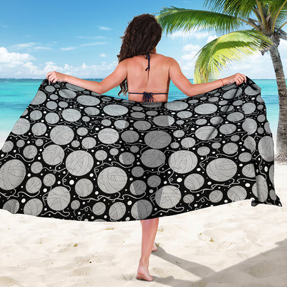 Black And White Yarn Pattern Print Beach Sarong Wrap