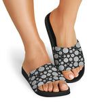 Black And White Yarn Pattern Print Black Slide Sandals