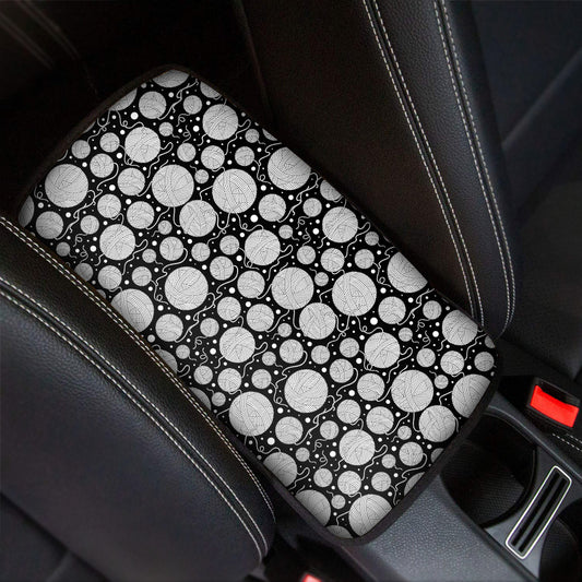 Black And White Yarn Pattern Print Car Center Console Cover