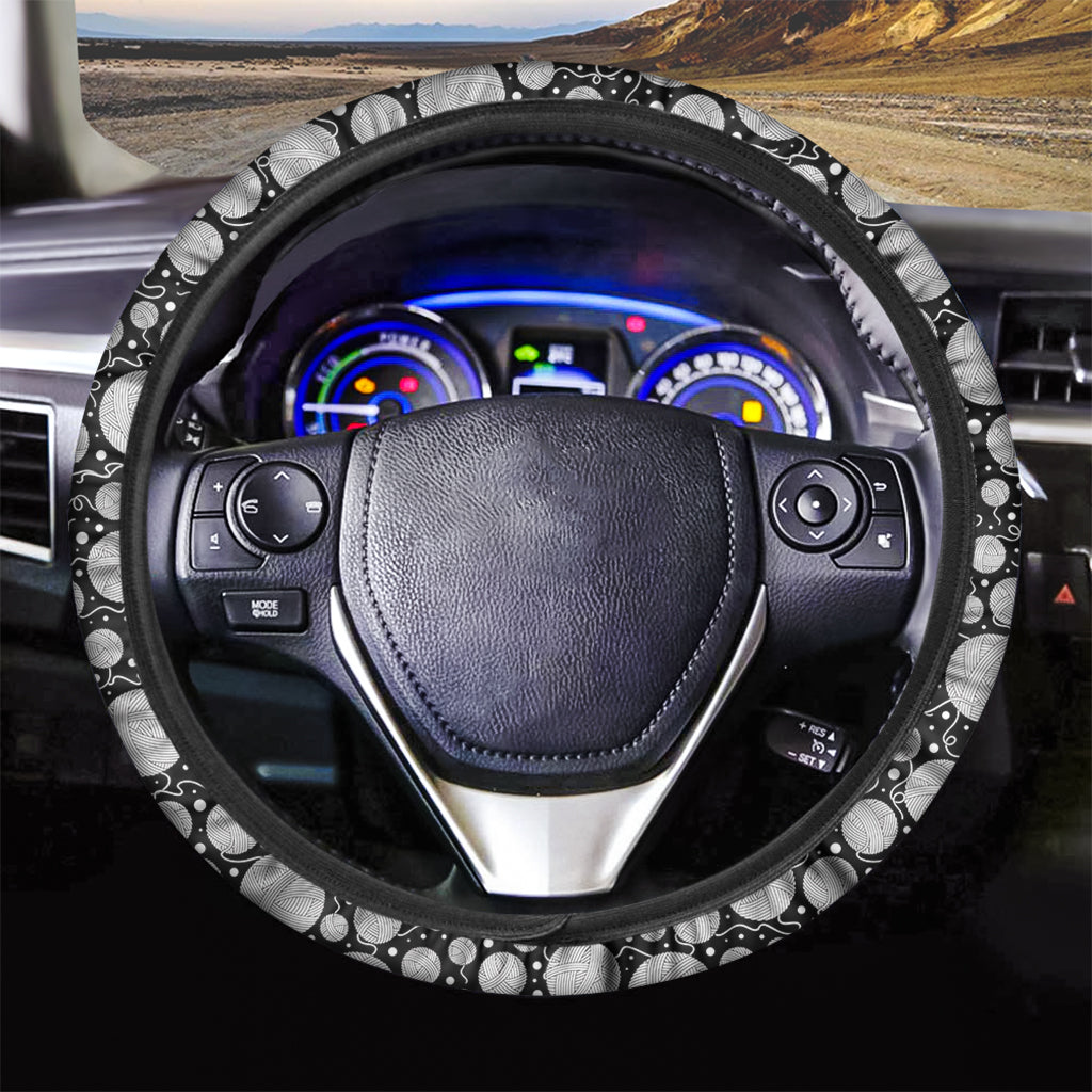 Black And White Yarn Pattern Print Car Steering Wheel Cover