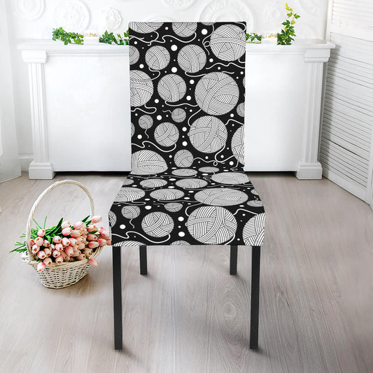 Black And White Yarn Pattern Print Dining Chair Slipcover