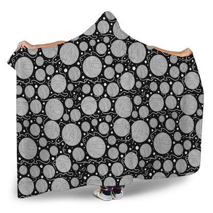 Black And White Yarn Pattern Print Hooded Blanket
