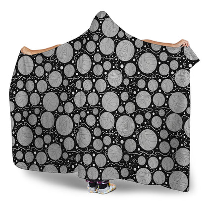 Black And White Yarn Pattern Print Hooded Blanket