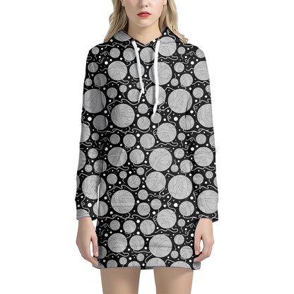 Black And White Yarn Pattern Print Hoodie Dress