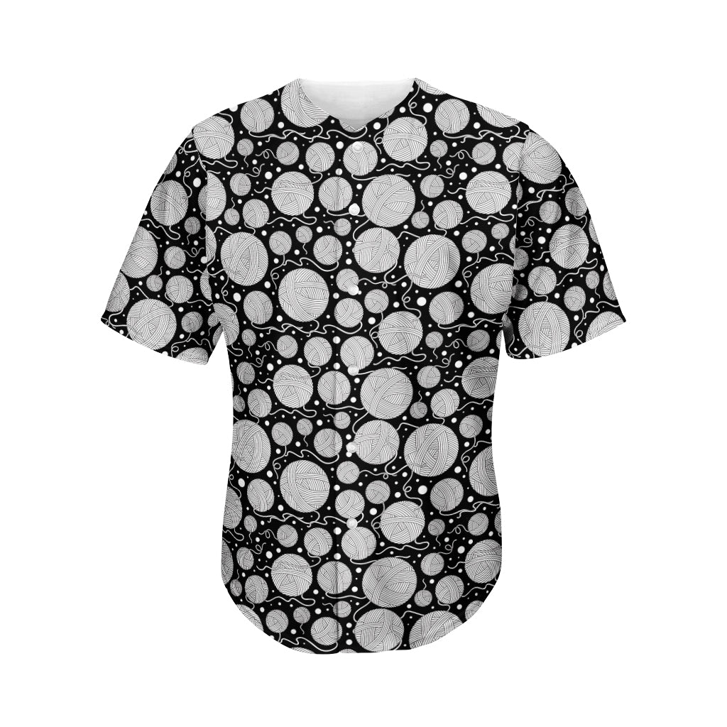 Black And White Yarn Pattern Print Men's Baseball Jersey