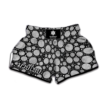 Black And White Yarn Pattern Print Muay Thai Boxing Shorts