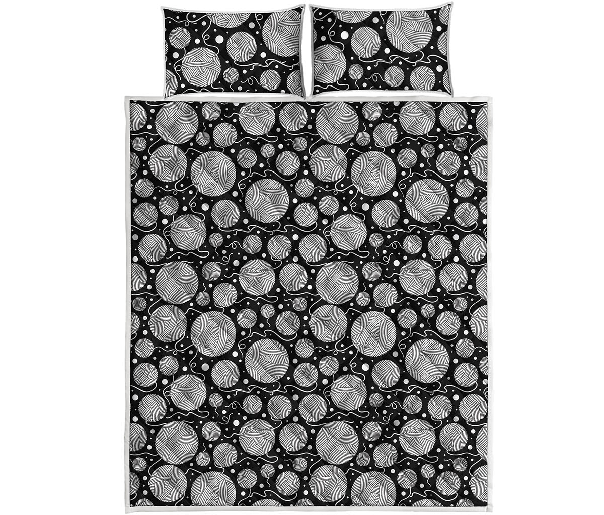 Black And White Yarn Pattern Print Quilt Bed Set