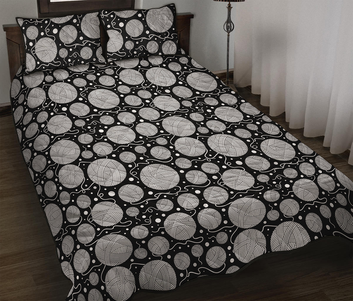 Black And White Yarn Pattern Print Quilt Bed Set