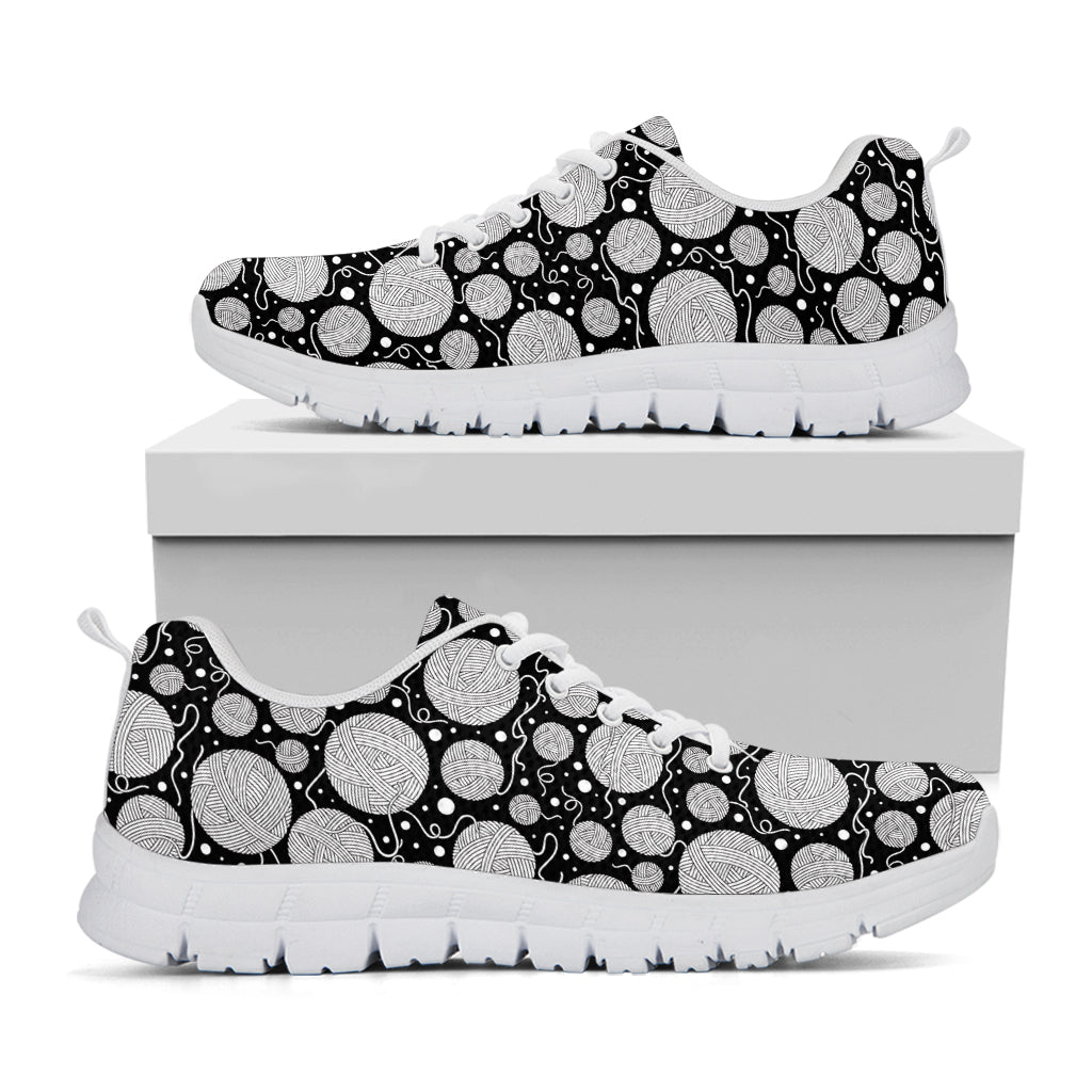 Black And White Yarn Pattern Print White Sneakers