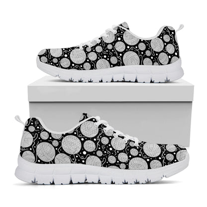 Black And White Yarn Pattern Print White Sneakers