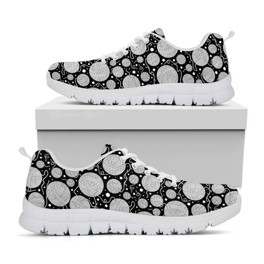 Black And White Yarn Pattern Print White Sneakers