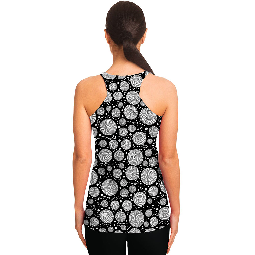 Black And White Yarn Pattern Print Women's Racerback Tank Top