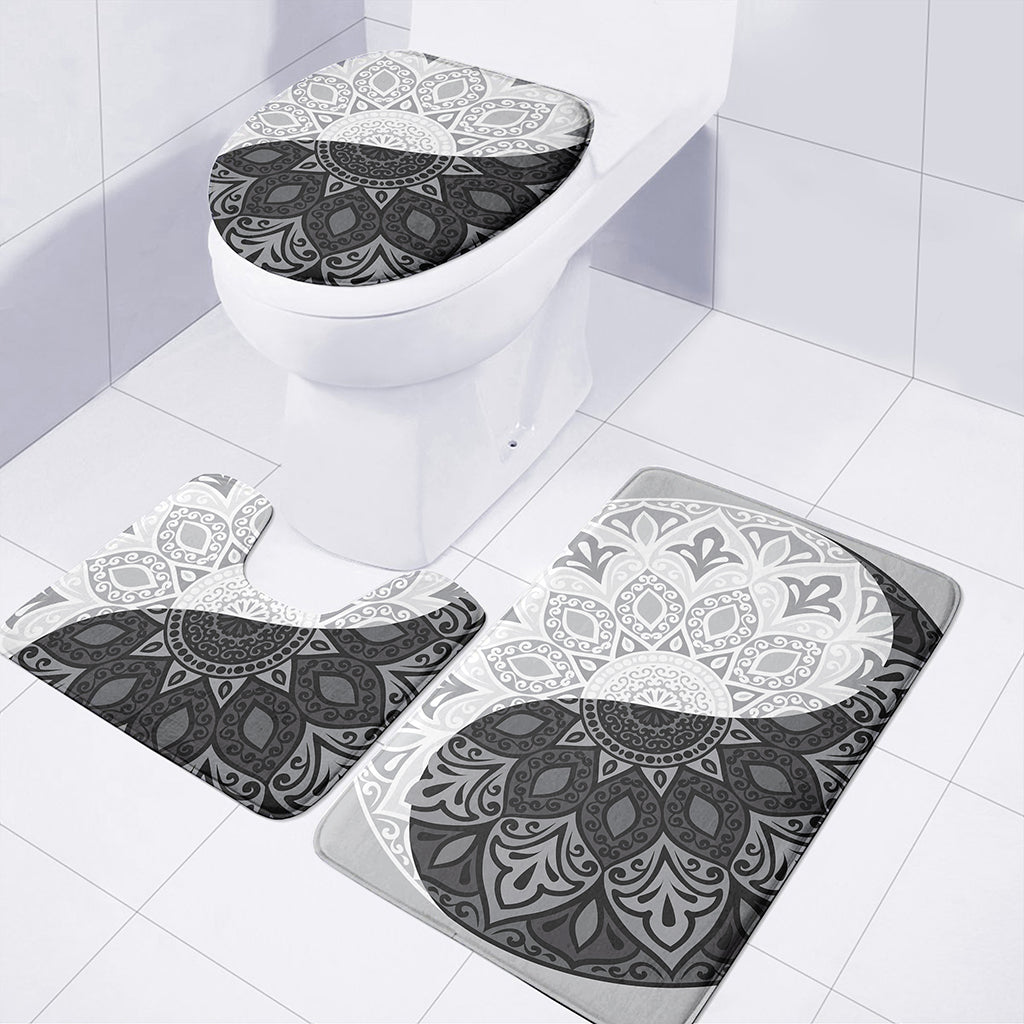 Black And White Yin Yang Mandala Print 3 Piece Bath Mat Set