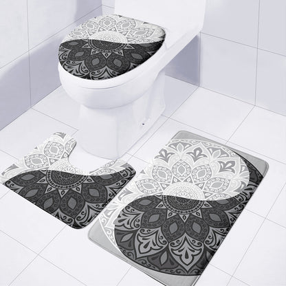 Black And White Yin Yang Mandala Print 3 Piece Bath Mat Set