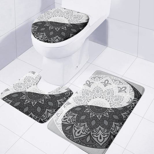 Black And White Yin Yang Mandala Print 3 Piece Bath Mat Set