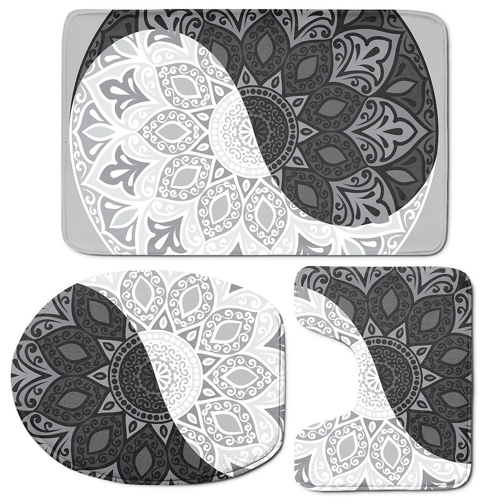 Black And White Yin Yang Mandala Print 3 Piece Bath Mat Set