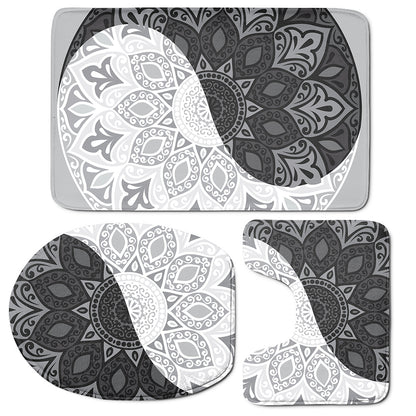 Black And White Yin Yang Mandala Print 3 Piece Bath Mat Set