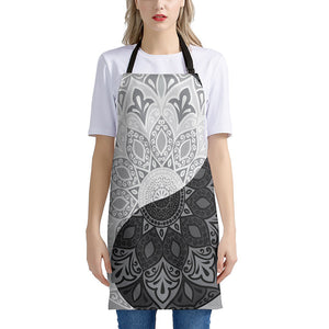 Black And White Yin Yang Mandala Print Apron