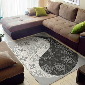 Black And White Yin Yang Mandala Print Area Rug