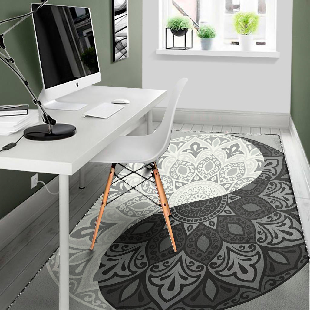 Black And White Yin Yang Mandala Print Area Rug