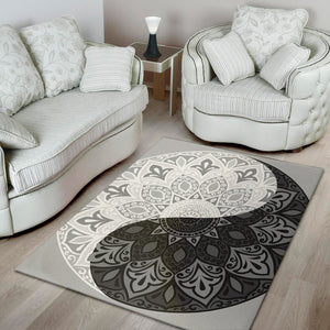 Black And White Yin Yang Mandala Print Area Rug