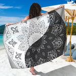 Black And White Yin Yang Mandala Print Beach Sarong Wrap