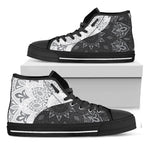 Black And White Yin Yang Mandala Print Black High Top Shoes
