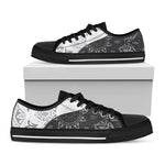 Black And White Yin Yang Mandala Print Black Low Top Shoes 