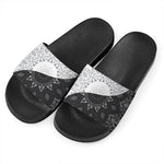 Black And White Yin Yang Mandala Print Black Slide Sandals