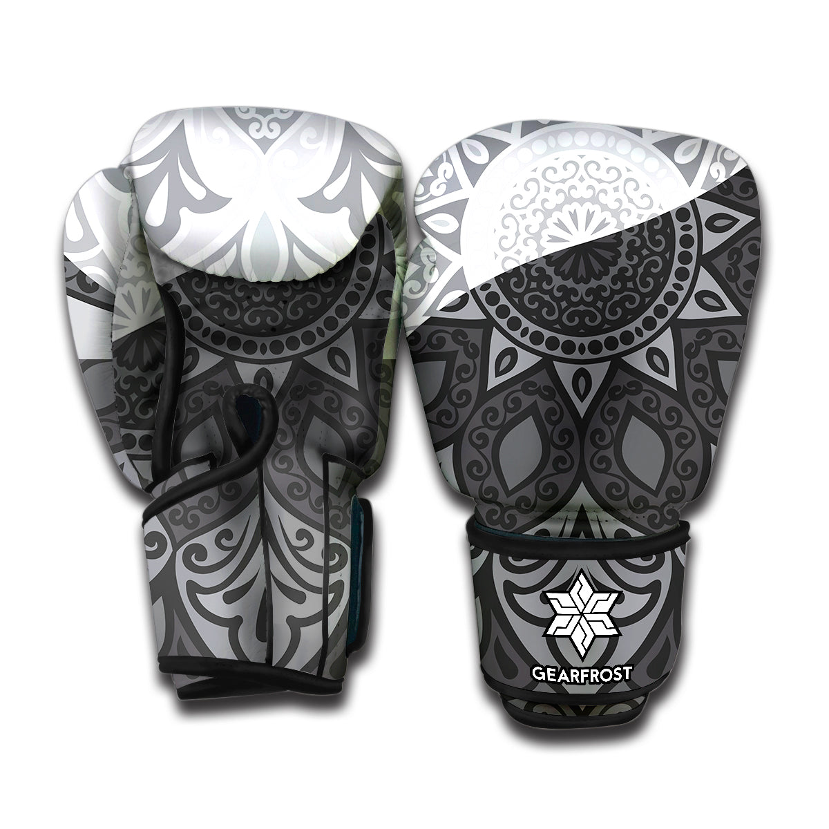 Black And White Yin Yang Mandala Print Boxing Gloves