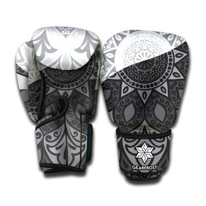 Black And White Yin Yang Mandala Print Boxing Gloves