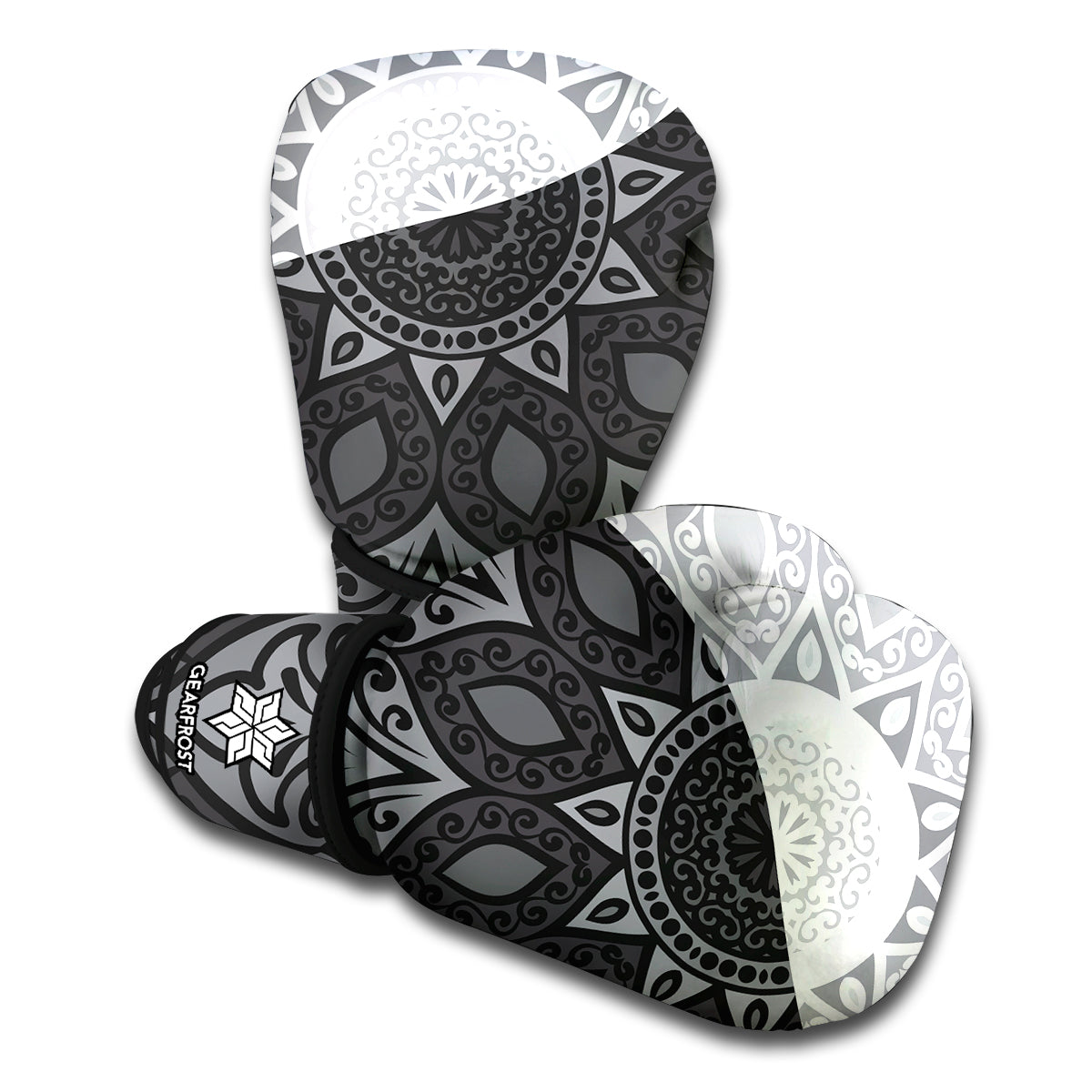 Black And White Yin Yang Mandala Print Boxing Gloves