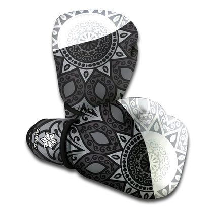 Black And White Yin Yang Mandala Print Boxing Gloves