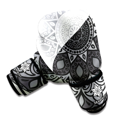 Black And White Yin Yang Mandala Print Boxing Gloves